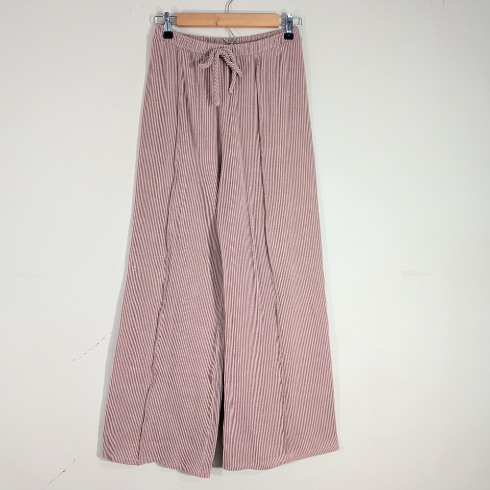 Altar'd State Mauve Wide Leg Pants; Ribbed Knit Drawstring